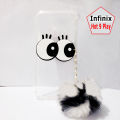 Infinix Hot 9 Play Back Cover Case - Girls Fancy Case - 2Gud Ladies Mobile Cover Case Pouch & Fluffy Wool Pom Pom Eyes - Hot9 Play Anti Shock Corner Bumper Air Bag Soft - Black White Ball. 
