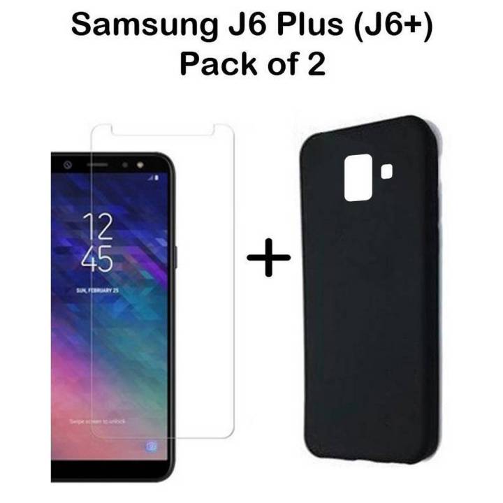 Samsung J6 Plus Back Cover With Glass Protector - Pack of 2