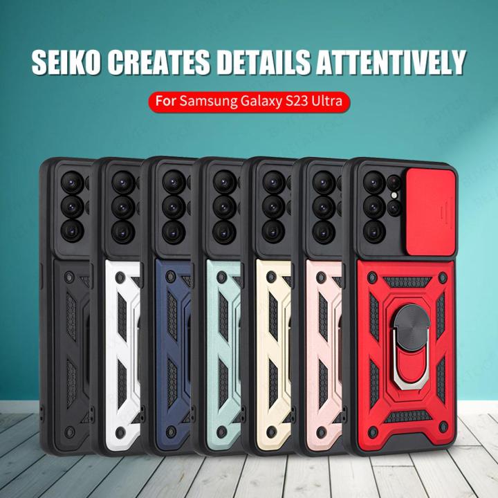 Relaxtoo For Samsung Galaxy S23 Ultra Case Push Camera Shockproof Armor For Samsung Galaxy S23Ultra Car Magnetic Ring Stand Phone Cover