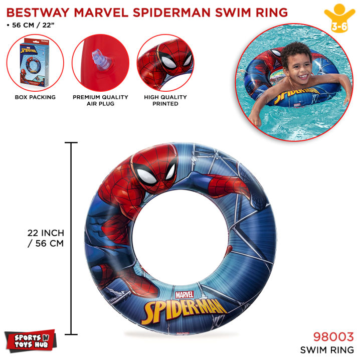 Bestway Amazing Spiderman Ring Beach Inflatable Float Circle Water Fun Round Floating Seat For Kids Play In Swimming Pool, Children Sea Adventure Rings Floatable Essentials Marvel Character Spidy Avengers Man No Way Home Printed Swim Fun Lawn & Outdoor