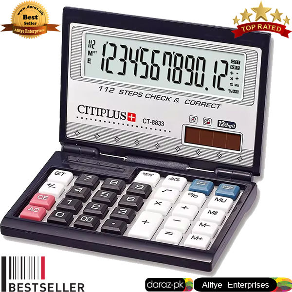 Laptop folding calculator CT-8833 Calculator Electronic Professional office use Calculator 12 Digit Black