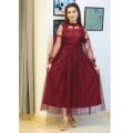 Lace Flower Net Long Maxi Dress for Women and Girls, Lantern Sleeve Voile Princess Dress, Elegant Retro Style. 
