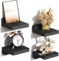 Small Floating Shelves Wall Mounted, 4 Inch Wood Shelf for Decoration and Storage Set of 4, Mini Display Shelf for Bedroom, Bathroom, Kitchen, Office (Weathered Black). 