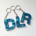 Keychain- Blue Glitter Initial Keychains-  A-Z letters-  Resin Keychains for boys and girls- Key Holders. 