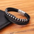 XQNI Luxury Classic Multi-layer Style Hand-woven Winding Stainless Steel Men's Leather Bracelet With Magnet Clasp Men's Jewelry. 