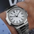 Patek Philippe Luxury Stainless Steel Watch with Blue Dial for Men. 
