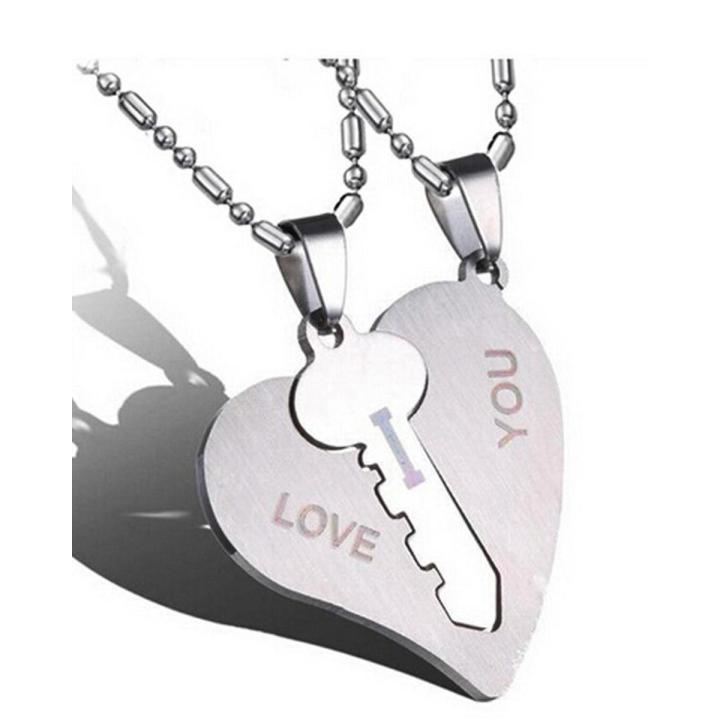 I Love You Stainless Steel Silver Pendant For Women - 2 Pcs