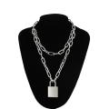 90s Double Layer Chain Necklace With Lock Women/men Rock Padlock Pendant Necklace Vintage Emo Grunge Goth Jewelry. 