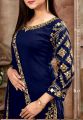 3Pc Navy and Gold Embroidered Traditional Chiffon Patiala Suit for Women and Girls – Premium Quality Formalwear Set. 