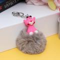 Pink Panther Keychains for Boys- Soft Fluffy PomPom Key chains for Girls- Grey. 