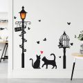 Cartoon Street Lamp Cat Wall Sticker Living Room Entrance Background Home Decoration Bedroom Decor Decal Self Adhesive Wallpaper. 