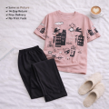 Love Sleep T-Shirt & Star Print Trouser Multicolor Night wear Set for Women, Soft Cotton Jersey Summer Pajama, Sleepwear and Loungewear Suit, Night Dress Style Home Wear, Breathable Relax Fit T Shirt Pajama Set (S-XL | 7-14 Years). 
