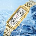 Dual Movement Watch Women Quartz Wristwatch 2 Time Zone Clock Stainless Steel Black Leather. 