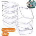 1/5Pcs Mini Square Jewelry Box Transparent Plastic Small Square Box Lock Design Durable Moisture-proof Sealed Jewelery Storage Case Multifunctional Organizer Container. 