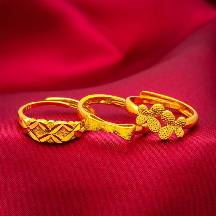 Youbo Internet celebrity 24k Bow Ring   Female   Gold Plated Style Sweet and Simple Ancient Gold Finger Ring Net Red