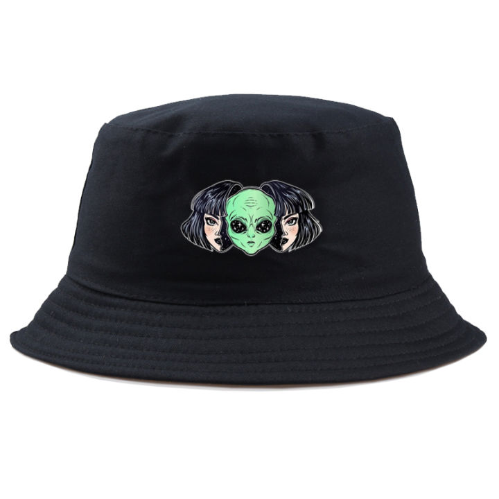 【wenfangdianpu】COUPLE alien Panama Bucket Men Summer Cap fashion Print Bob Hat Hip Hop Gorros Fishing Fisherman Hat