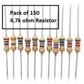 Pack of 150 - 4.7K Ohm Resistor 4k7 1/4W. 