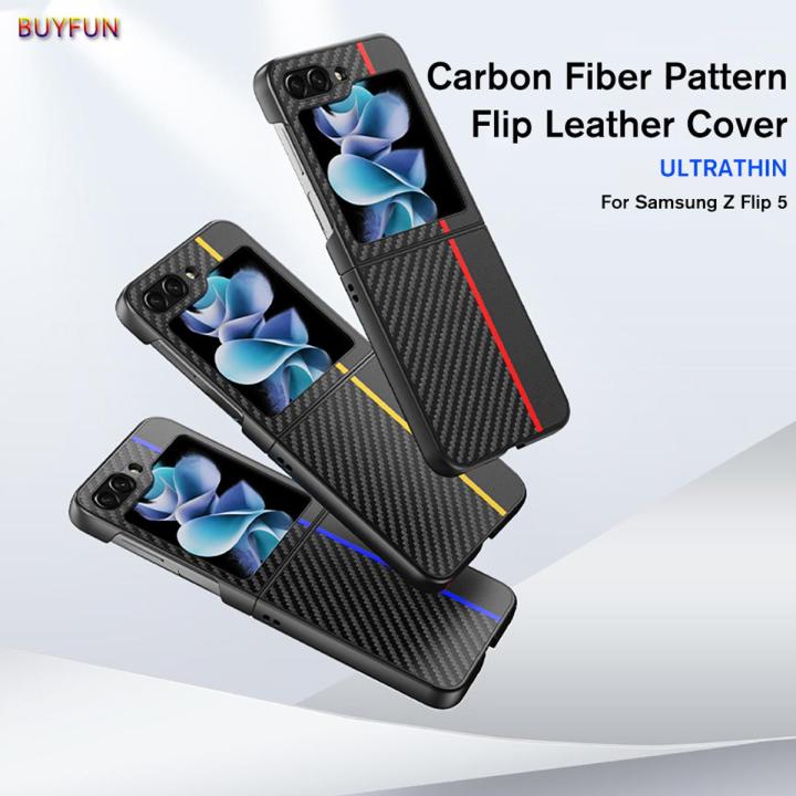 For Samsung Galaxy Z Flip5 5G Luxury Splicing Carbon Fiber Patterned Leather Case For Samsung Galaxy Z Flip 5 ZFlip5 Shockproof Protection Hard Cover