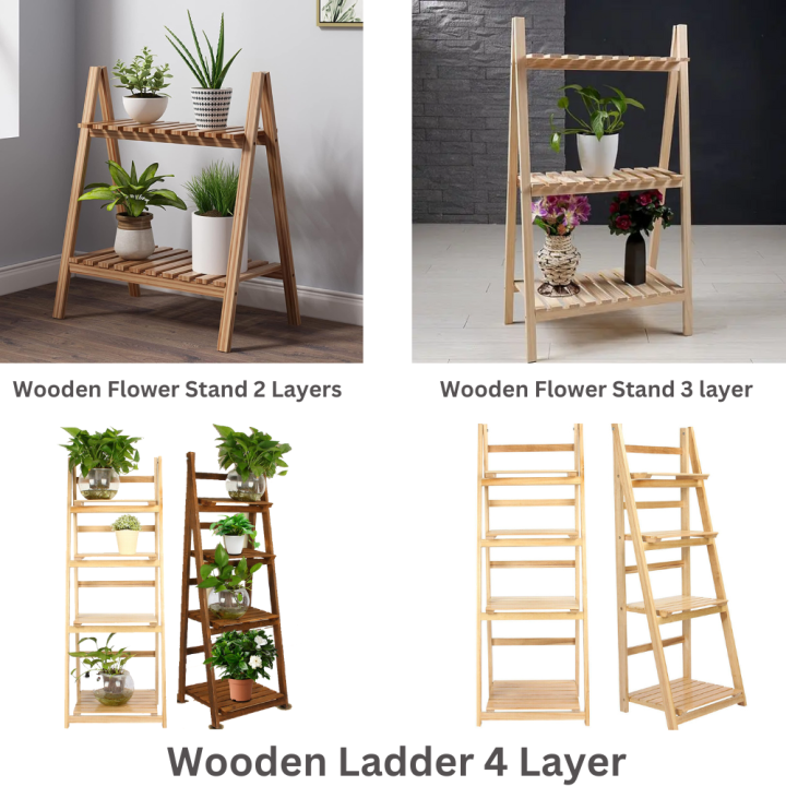 Plant stand Wooden Ladder Folding Book Shelf Stand Plant Flower Display Elegant stand
