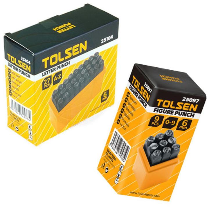 Tolsen 36 Pcs 6mm Steel Letter & Number Punch Sets -27 Pcs Steel Letter Punch ,9 Pcs  Steel Number Punch Set