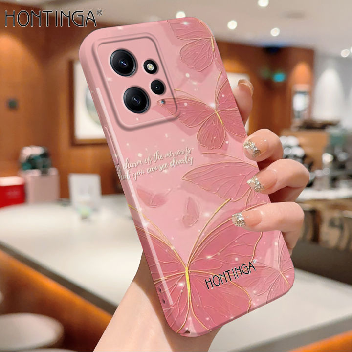 Hontinga for Redmi Note 12 4G Back Cover Colorful Butterflies All-inclusive Film Hard Phone Case Camera Protection Mobile Cover