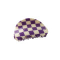 Purple And White Checkerboard Grid Square Semicircle Acetate Hair Clip Claw Hair Women Hair Accessories. 