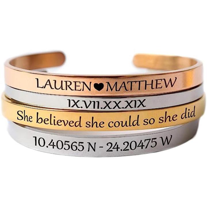 Customize Name Engrave Bangle  (PERFECT GIFT TO SEND YOUR FATHER , HUSBAND, WIFE , FIANCE OR ANY ONE)