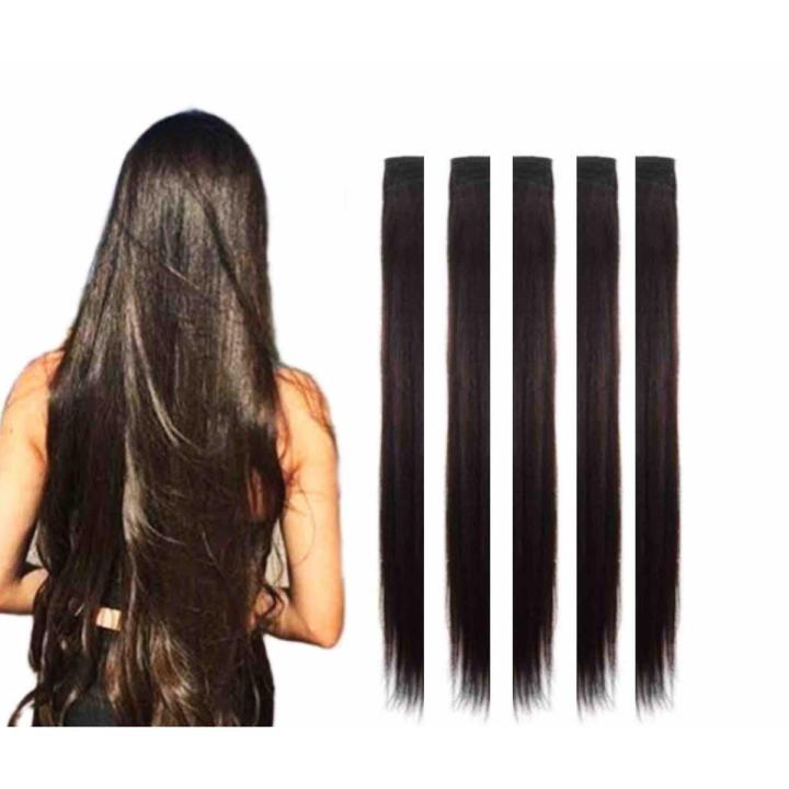 5 single clips long hairs strips - Dark brown single clip hair extension for girls