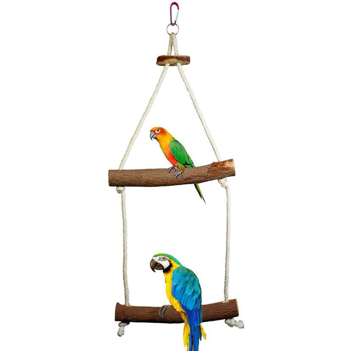 Bird Parrot Hanging Toy, Natural Wooden Perches Stand, Cotton Rope Hanging Toy, Best for Large and Medium Parrots and Birds