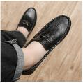 Men's Casual Leather Shoes Formal Low-cut Loafers  Slip-ons Moccasins flat borjan Black. 