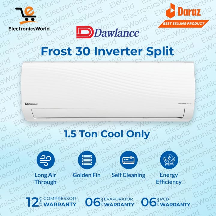Dawlance AC  Model Frost 30 | 1.5 Ton Dc Inverter Split | | Cool Only | Full DC Inverter | Self Cleaning | Gold Fins | 100 % Copper | 4 Years Inverter Card Warranty - 12 Years Compressor Warranty