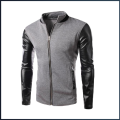 AYBEEZ - Base Ball Collar Jacket With Leather Sleeves For Men. 