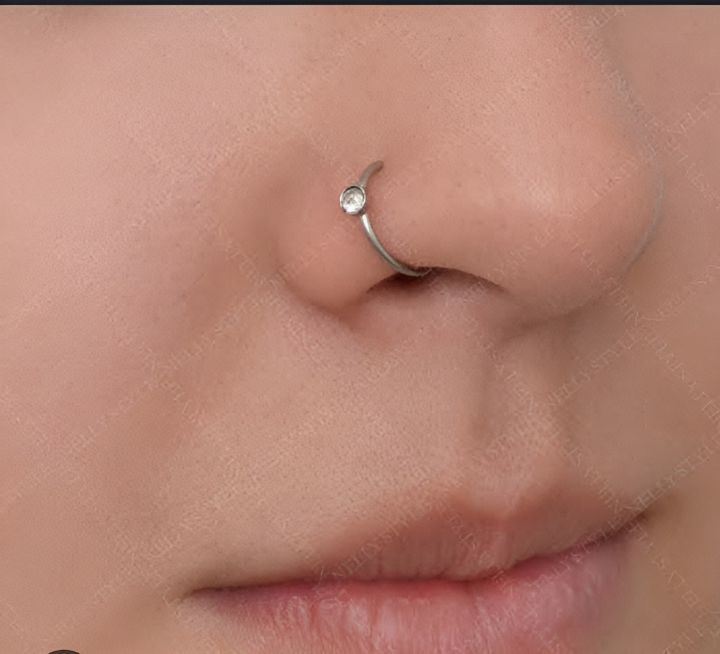 Simple stone stainless steel nose ring
