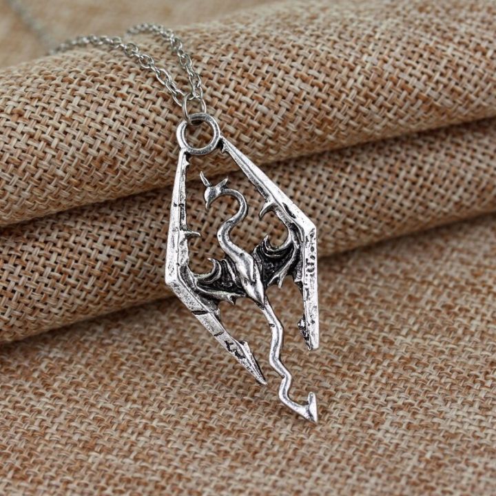 【happy one】Game Skyrim Necklace Dragon Pendant Necklace Vintage Drop Statement Necklaces