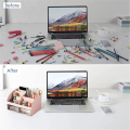 Desk Organiser-Office Organiser with 6 Compartments and 2 Small Drawers, Desk Storage Box for Pen Holders, Remote Pink Reusable Durable. 
