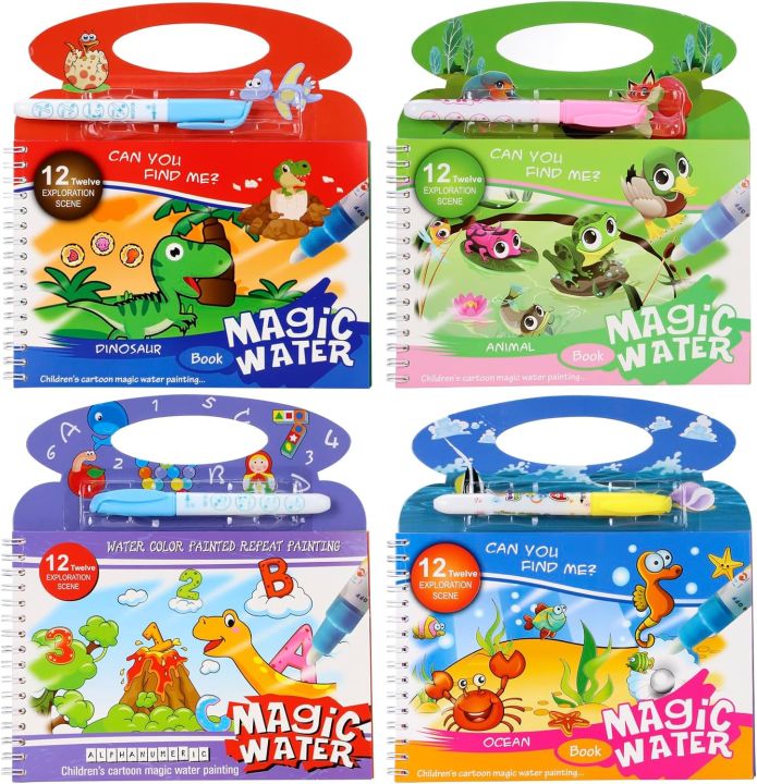 Online Venue Reusable Water Magic Book, Water Painting Book for Toddlers – Magic Coloring Book for Children Education Drawing Pad – Random Design Multicolor Water Painting Book