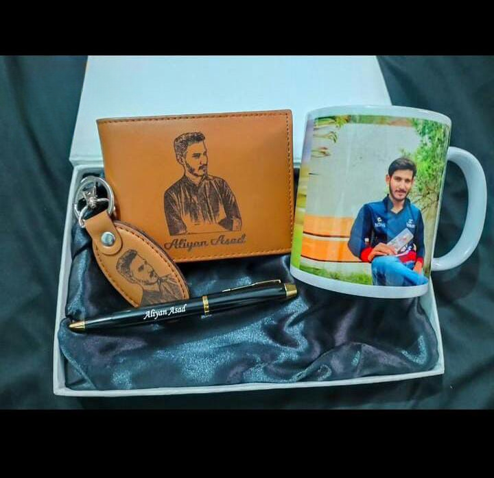 4 Pc Gift Set For Men I Customize Mug ,Wallet, Key Chain, & Pen  Pack of 4  Gift Set for Men I Customize Gift Item for Men  Deal 4 in 1 I Eid Gift For Men I Special  Special Gift For Man I Customize Birthday Gift
