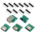 Mini USB to DIP Connector with PCB Board, Micro-USB,USB 2.0,Type C,USB B,USB 3.0,16 Models Socket Adapter Set. 
