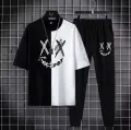 Smiley Printed Summer Tracksuit For Men and Boys Black & White Cotton Blend Fabric Casual Trendy Style. 