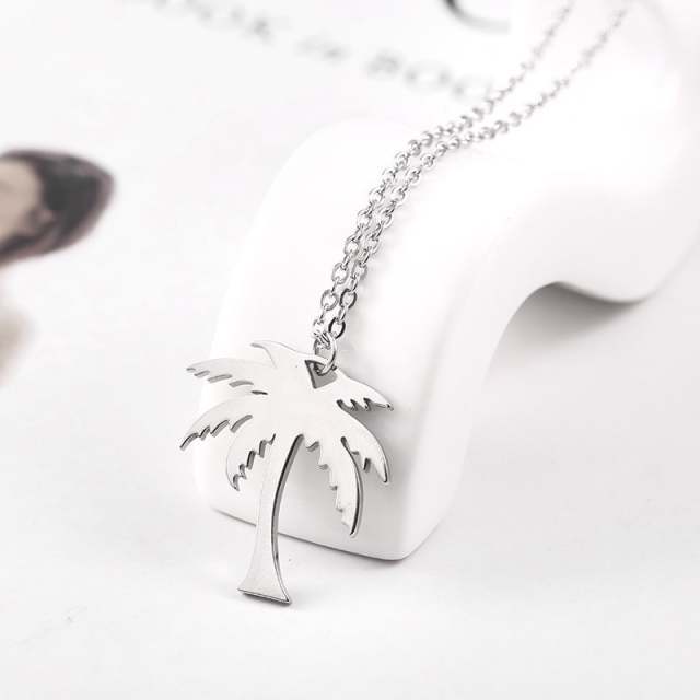 RIR Women Dainty Gold Palm Tree Necklace Stainless Steel Coconut Pendant Necklaces Minimalist Plant Jewelry