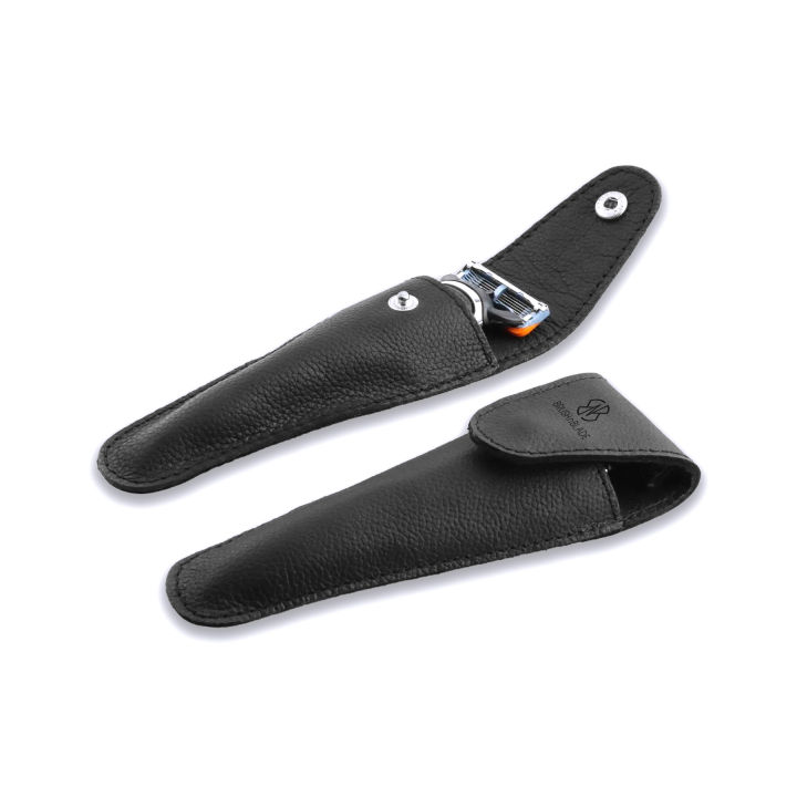 Purse Razorblade BrushnBlade Travel Razor Case – Compact Black Genuine Leather Pouch for ...