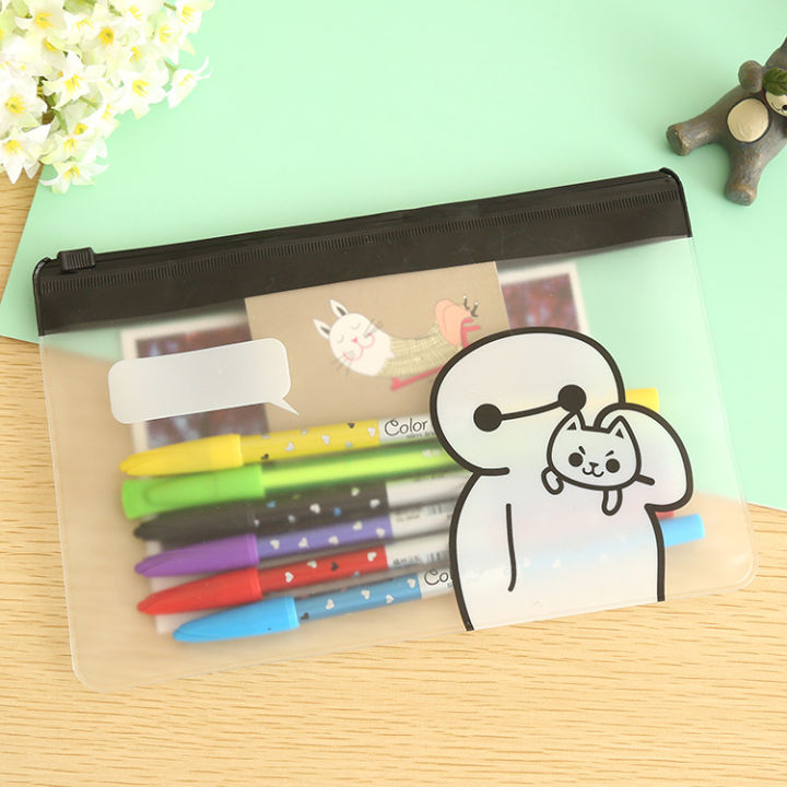 【yuliang shopping mall】Kawaii Cat Baymax Transparent PVC Zipper Pen Bag Pencil Case For Grils Stationery School Supply