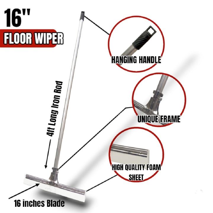 Heavy Duty Floor Cleaning Wiper 16 inches Wide 48 inches Long Handle Dust Dirt Sweeping for Indoor Outdoor