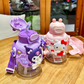 Sanrio Kuromi Round Water Cup with Straw Plastic Bottle High Temperature Resistant  700ml. 