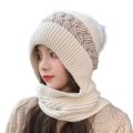 Women Winter Hat Scarf 2 in 1 Fleece Lined Knitted Warm Hats Scarfs Set with Pompom. 