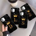 Soft Silicone Black Marble Crown Letter Fashion Phone Case For iPhone 11 12 Pro Max 12 Mini Shockproof Case Soft TPU Back Cover. 