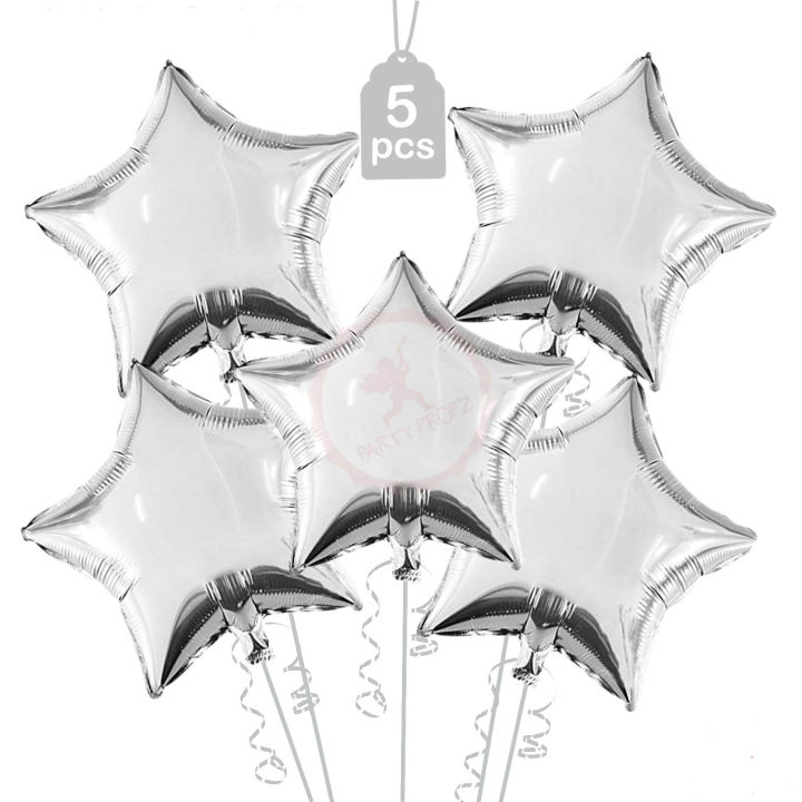 SILVER STAR FOIL BALLOON ( PACK OF 5 STAR FOIL BALLOON )