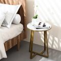 Beautiful and modern X-Style Round Small side Table with White Marble Texture for living room and Home decoration. 