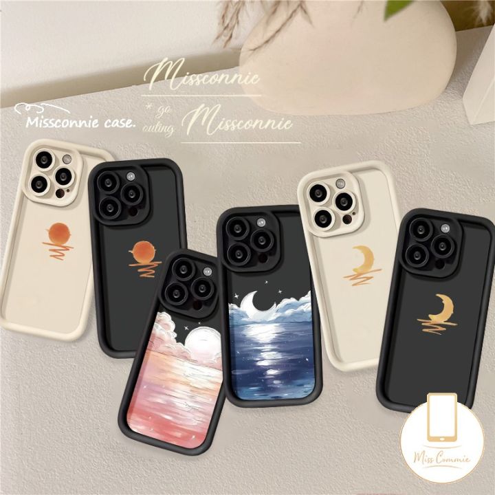For Oppo A38 A79 A15 A60 A57 A18 A12 A9 A54 A7 A16 A5s A17 A77 A3s A55 A76 A78 A53 A33 A58 A54s A95 A31 A74 A98 A52 A16s A1K A17k Reno 5F Simple Oil Painting Cute Sun Moon Case
