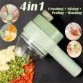 4 in 1 Handheld Electric Vegetable Cutter Set, Gatling Portable Vegetable Cutter, Rechargeable Garlic Chopper, Multifunction Food Mini Slicer with Brush for Pepper Chili Celery Ginger. 